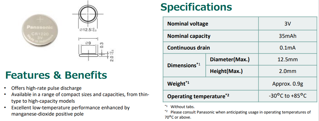 松下CR1220應(yīng)用在CGM上，每年自放電約1%(圖1)